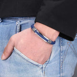 Men's Leather Bracelet Stainless Steel Bangle Wristband
