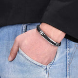 Men's Leather Bracelet Stainless Steel Bangle Wristband