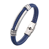 Men's Leather Bracelet Stainless Steel Bangle Wristband