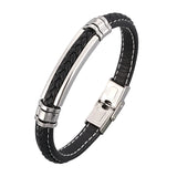 Men's Leather Bracelet Stainless Steel Bangle Wristband