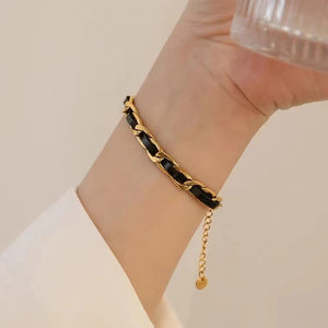 Leather Chain Wrap Stainless Steel Women Bracelets Female Vintage Charm Bangle
