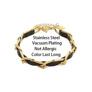 Leather Chain Wrap Stainless Steel Women Bracelets Female Vintage Charm Bangle