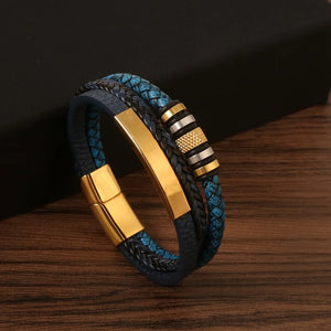 Leather Stainless Steel Braided Bracelet for Men