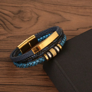 Leather Stainless Steel Braided Bracelet for Men