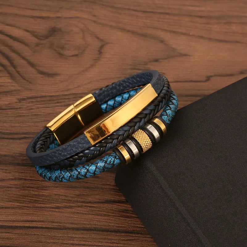 Leather Stainless Steel Braided Bracelet for Men