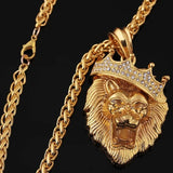 Bohemian Lion Head Pendant Necklace with Crystal Crown