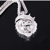 Bohemian Lion Head Pendant Necklace with Crystal Crown