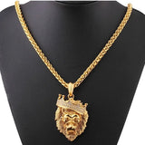 Bohemian Lion Head Pendant Necklace with Crystal Crown