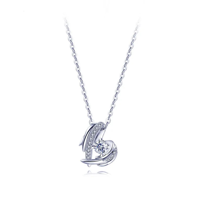 925 Silver Wing Heart Pendant Necklace Girl Birthday Gift NK129