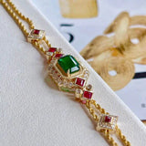 Geometric Green Zirconia Chain Bracelet