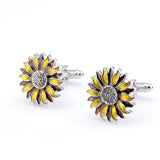Men's Unisex Sun Flower Cufflinks Golden Round French Shirt Cuff Buttons