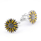 Men's Unisex Sun Flower Cufflinks Golden Round French Shirt Cuff Buttons