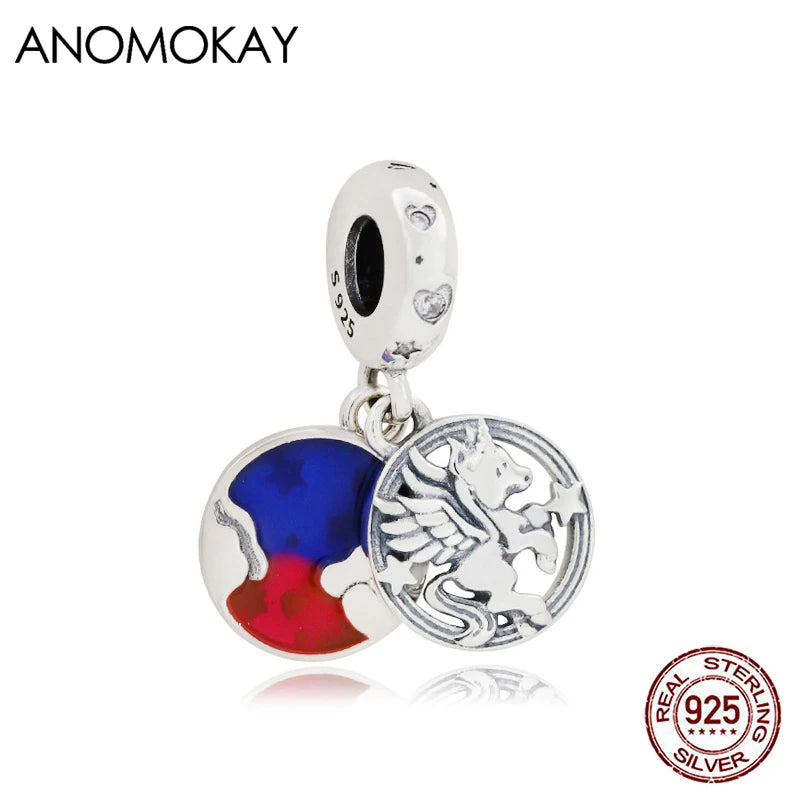 Enamel Flying Horse Silver Pendant Charm Bracelet