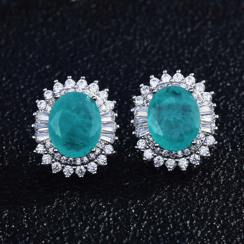 Paraiba Tourmaline Stone Earrings Ear Stud Wedding Jewelry