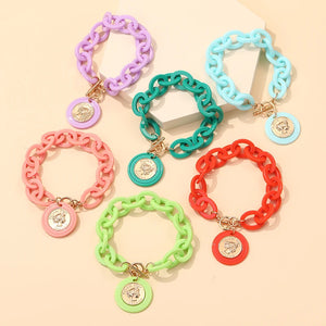 Charm Face Pendant Bracelet Resin Acrylic Vintage Colorful Party Jewelry