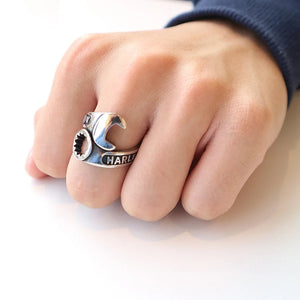 Adjustable Hip-hop Wrench Ring Antique Silver Plated Tool Jewelry
