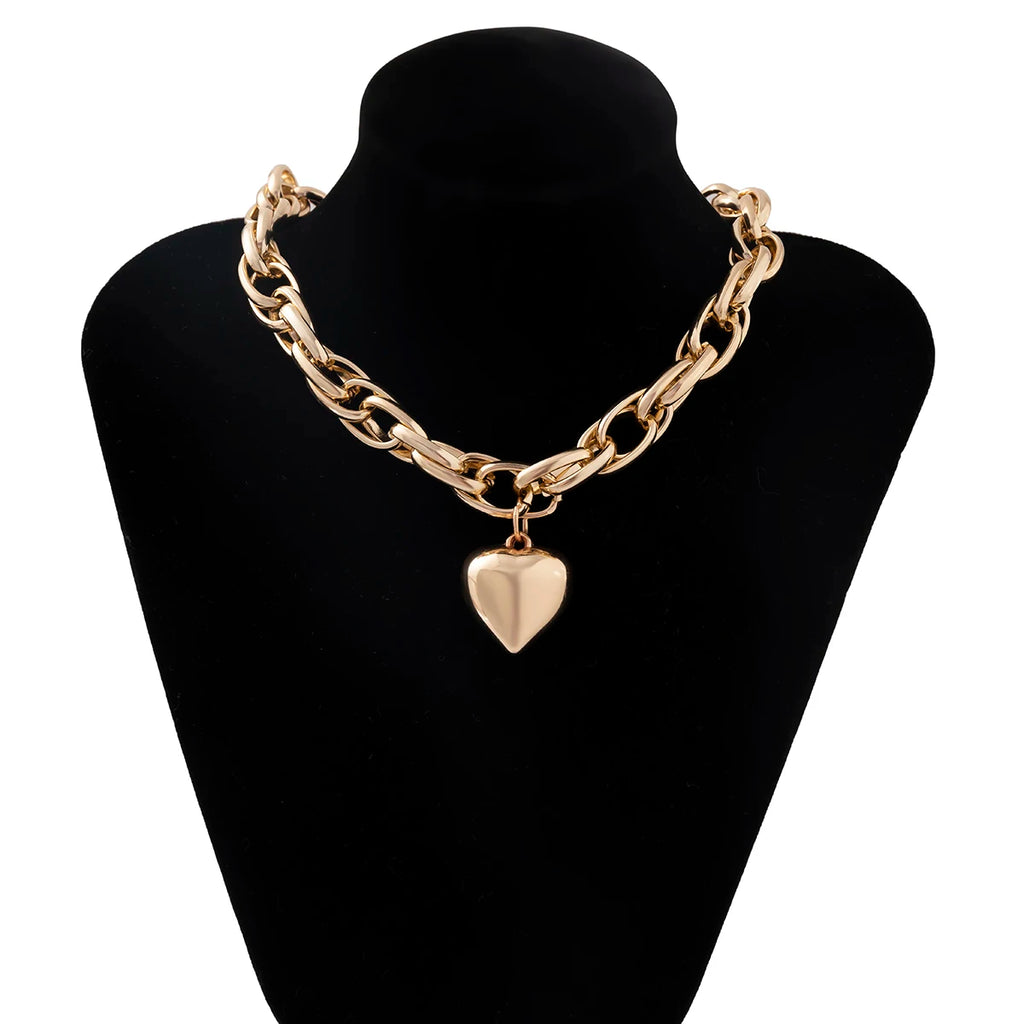 Punk Metal Heart Pendant Necklace Vintage Hip Hop Jewelry