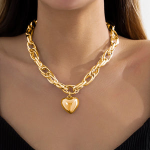 Punk Metal Heart Pendant Necklace Vintage Hip Hop Jewelry