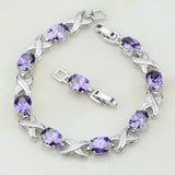 Purple Zircon Crystal Chain Bracelet 925 Sterling Silver