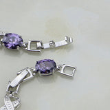 Purple Zircon Crystal Chain Bracelet 925 Sterling Silver
