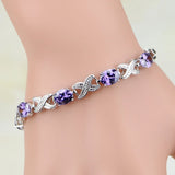Purple Zircon Crystal Chain Bracelet 925 Sterling Silver