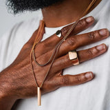 Rectangle Pendant Men's Stainless Steel Chain Necklace 3mm Width