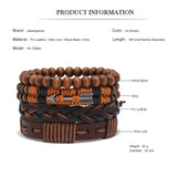 Men's Multilayer Wood Bead PU Leather Bangle Jewelry
