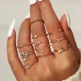 Flower Moon Heart Rhinestone Rings Set Wedding Jewelry