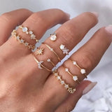 Flower Moon Heart Rhinestone Rings Set Wedding Jewelry