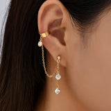 Crystal Rhinestone Chain Ear Cuff Clip Earrings
