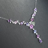 Silver Geometric Necklaces For Women Pink Purple Zircon Stone Inlay