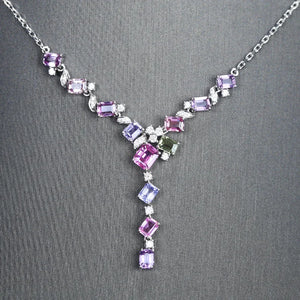 Silver Geometric Necklaces For Women Pink Purple Zircon Stone Inlay
