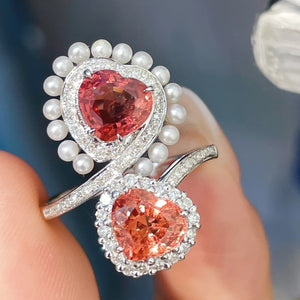 Pearls Heart Zircon 925 Silver Ring Wedding Jewelry