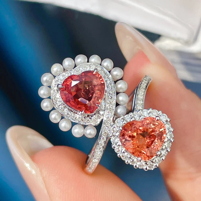 Pearls Heart Zircon 925 Silver Ring Wedding Jewelry