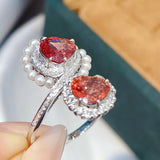 Pearls Heart Zircon 925 Silver Ring Wedding Jewelry