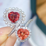 Pearls Heart Zircon 925 Silver Ring Wedding Jewelry