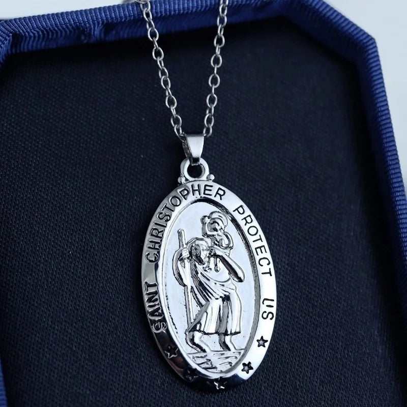 St. Christopher Oval Pendant Necklace for Women Clavicle Chain Party Jewelry