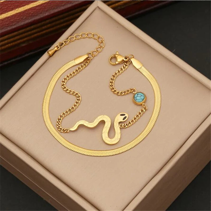 Adjustable Stainless Steel Crystal Snake Link Bracelets for Women