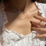 18K Plated Stainless Steel Pearl Necklace for Women