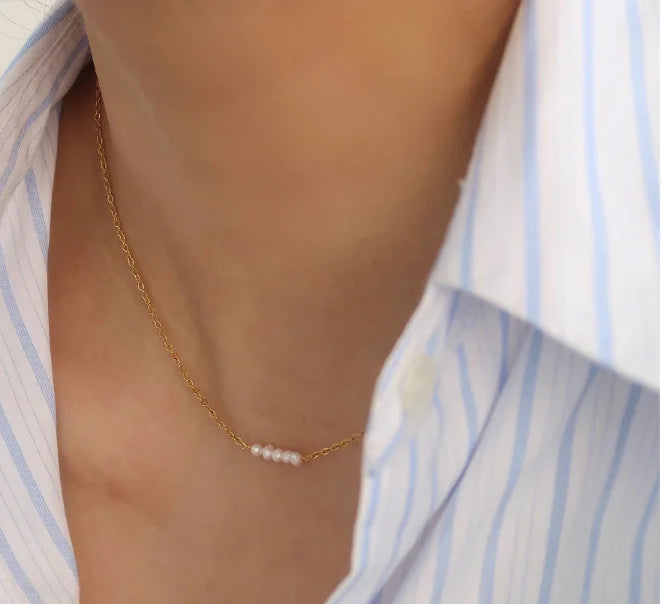 18K Plated Stainless Steel Pearl Necklace for Women