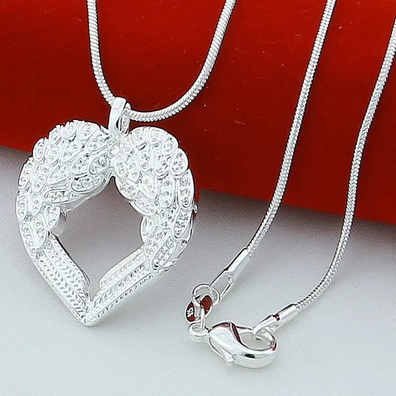 Angel Wings Heart Pendant Necklace for Women Fine Jewelry