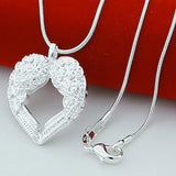 Angel Wings Heart Pendant Necklace Silver Jewelry Gift