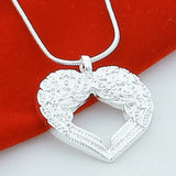 925 Silver Angel Wings Heart Pendant Necklace for Women