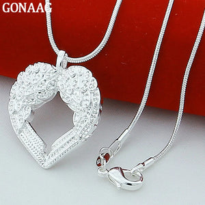 925 Silver Angel Wings Heart Pendant Necklace for Women