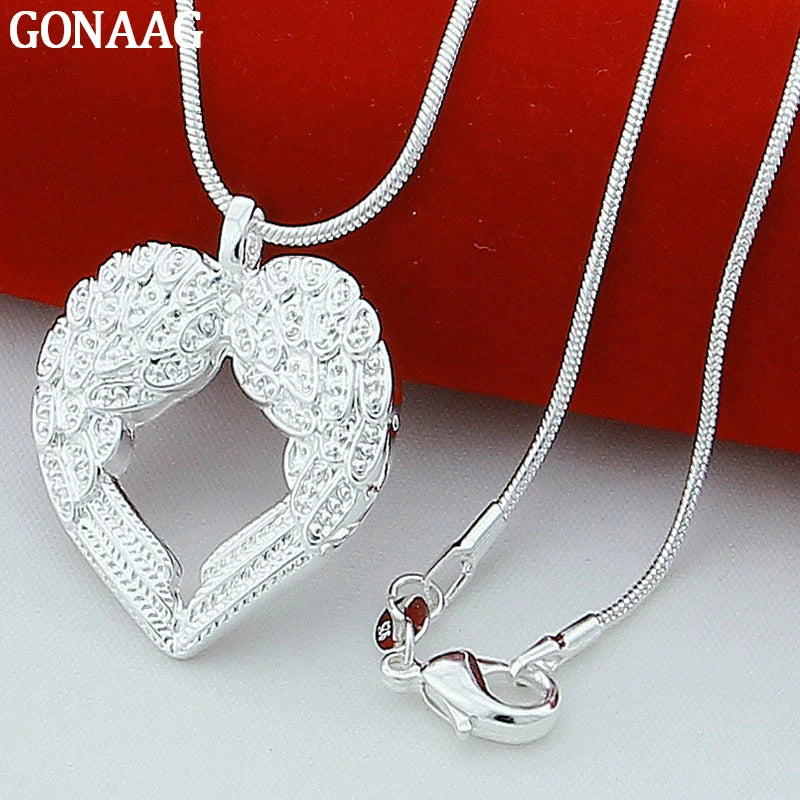 925 Silver Angel Wings Heart Pendant Necklace for Women
