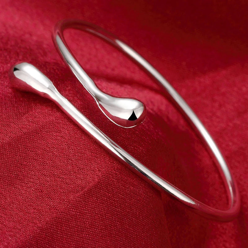 925 Silver Heart Open Bracelet Women Cuff Bangle