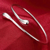 925 Silver Heart Open Bracelet Women Cuff Bangle