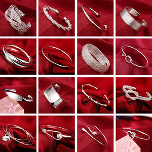 925 Silver Heart Open Bracelet Women Cuff Bangle