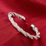 925 Silver Heart Open Bracelet Women Cuff Bangle