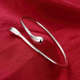 925 Silver Heart Open Bangle Cuff Bracelet for Women Jewelry